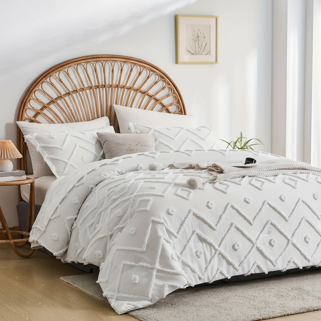 7-teiliges Boho Bettwäsche-Set Weiß - Weich & Warm Tufted Quilt -  Allround Solutions B&B