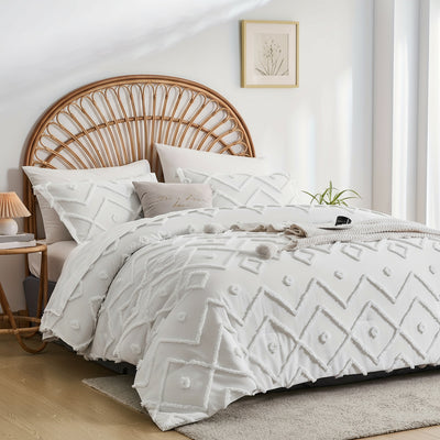 7-teiliges Boho Bettwäsche-Set Weiß - Weich & Warm Tufted Quilt -  Allround Solutions B&B
