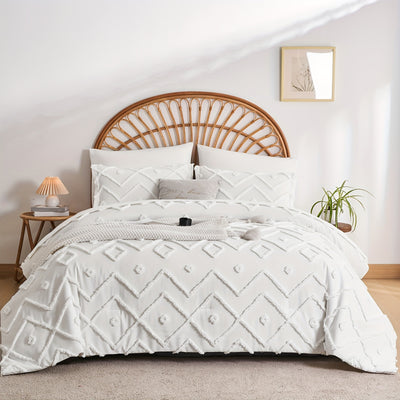 7-teiliges Boho Bettwäsche-Set Weiß - Weich & Warm Tufted Quilt -  Allround Solutions B&B