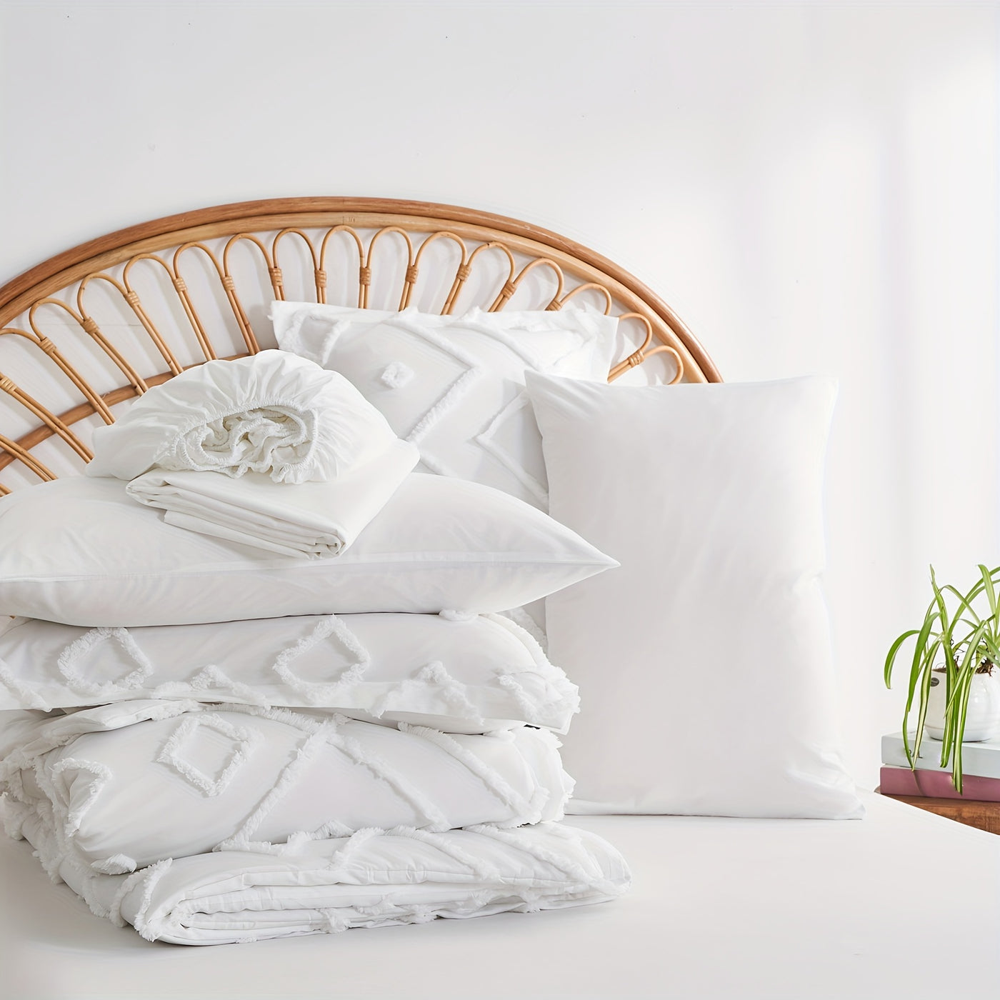 7-teiliges Boho Bettwäsche-Set Weiß - Weich & Warm Tufted Quilt -  Allround Solutions B&B