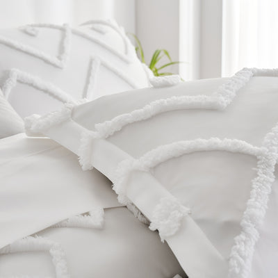 7-teiliges Boho Bettwäsche-Set Weiß - Weich & Warm Tufted Quilt -  Allround Solutions B&B