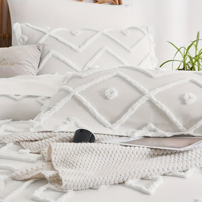 7-teiliges Boho Bettwäsche-Set Weiß - Weich & Warm Tufted Quilt -  Allround Solutions B&B
