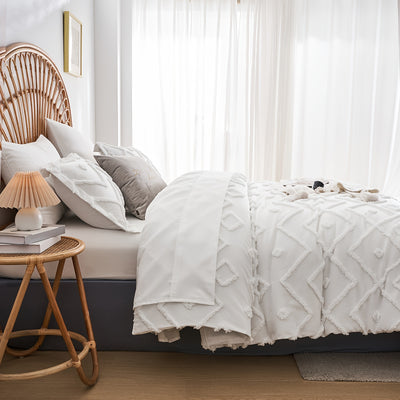 7-teiliges Boho Bettwäsche-Set Weiß - Weich & Warm Tufted Quilt -  Allround Solutions B&B