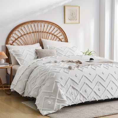 7-teiliges Boho Bettwäsche-Set Weiß - Weich & Warm Tufted Quilt -  Allround Solutions B&B