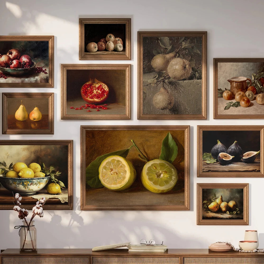 Antike Vintage Frucht Zitrone Granatapfel Birne Stillleben Poster drucken Leinwand Malerei Wandbilder für Küche Zimmer Wohnkultur -  Allround Solutions B&B