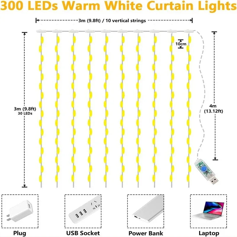 LED Vorhang Lichterkette 3M – USB Girlande mit 8 Modi für Weihnachten & Party -  Allround Solutions B&B