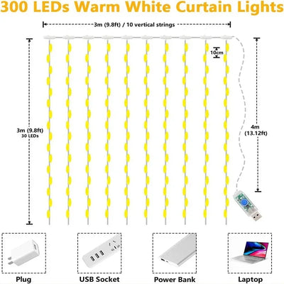 LED Vorhang Lichterkette 3M – USB Girlande mit 8 Modi für Weihnachten & Party -  Allround Solutions B&B