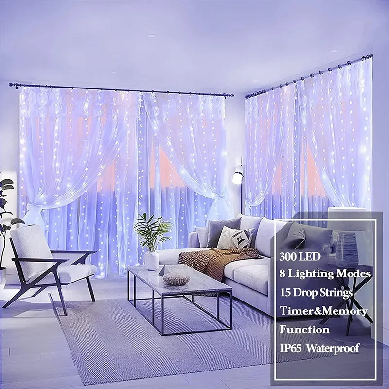 LED Vorhang Lichterkette 3M – USB Girlande mit 8 Modi für Weihnachten & Party -  Allround Solutions B&B