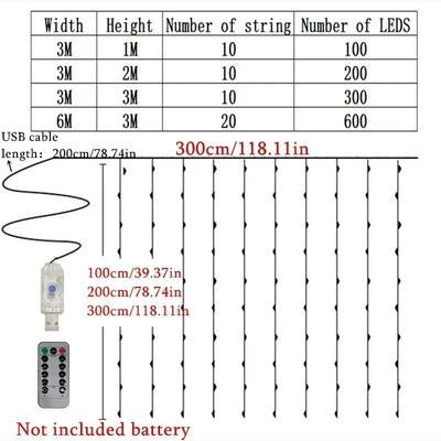 LED Vorhang Lichterkette USB – 8 Modi Fernbedienung für Weihnachten & Hochzeit -  Allround Solutions B&B