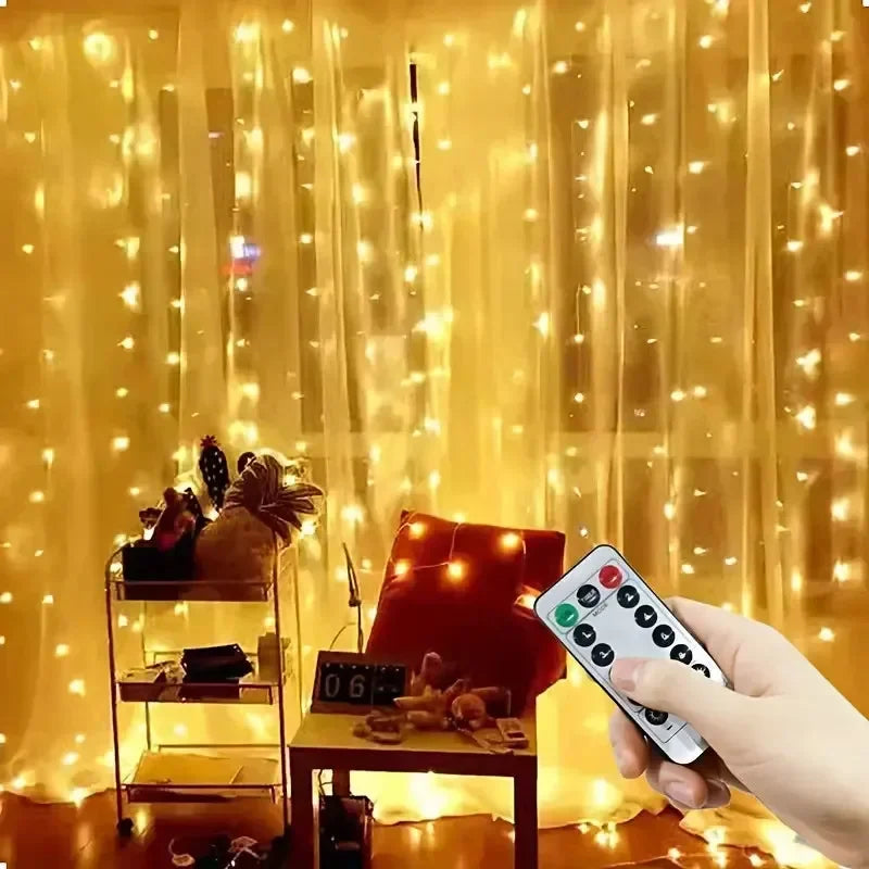 Weihnachtsdekoration für Zuhause, USB, 8 Modi, Feengirlande, LED-Vorhang-Lichterkette mit Fernbedienung für Schlafzimmer, Hochzeit - Allround Solutions Shop Zentrum