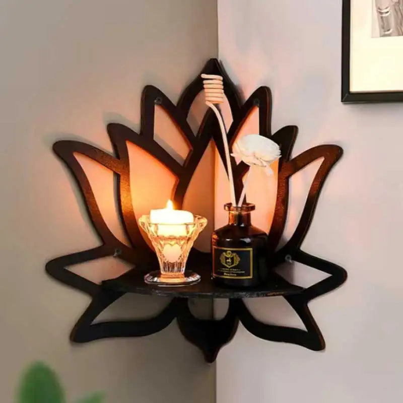 Lotus Holzregal Wandregal – Boho Dekoregal für Aromatherapie & Kristalle -  Allround Solutions B&B