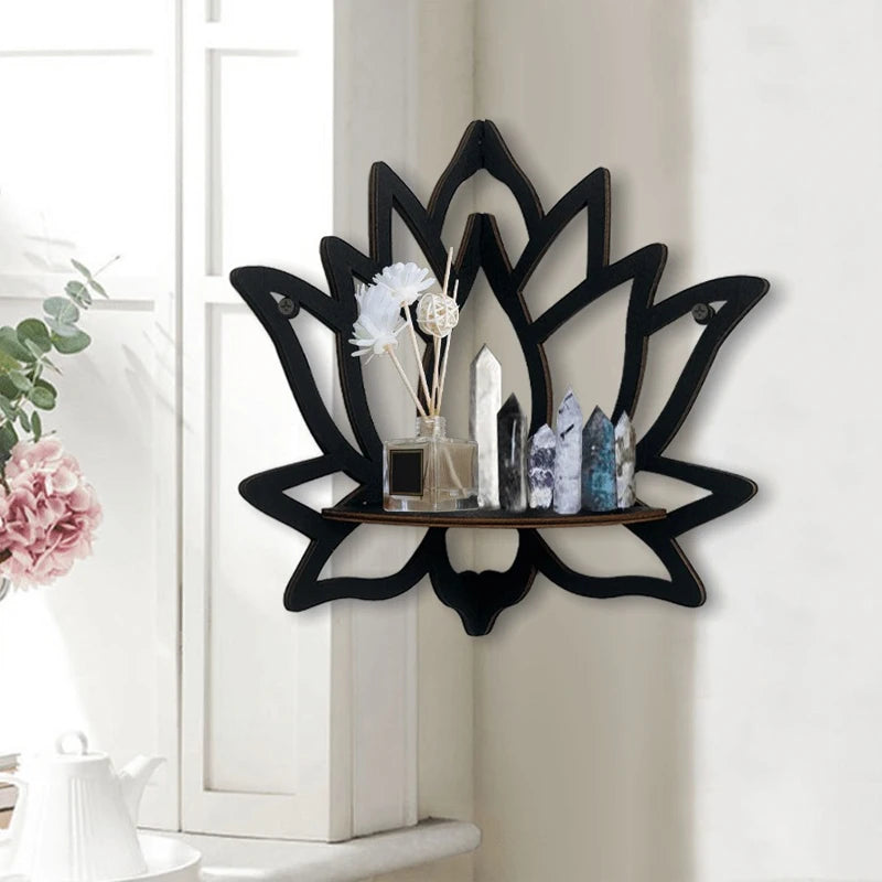 Lotus Holzregal Wandregal – Boho Dekoregal für Aromatherapie & Kristalle -  Allround Solutions B&B