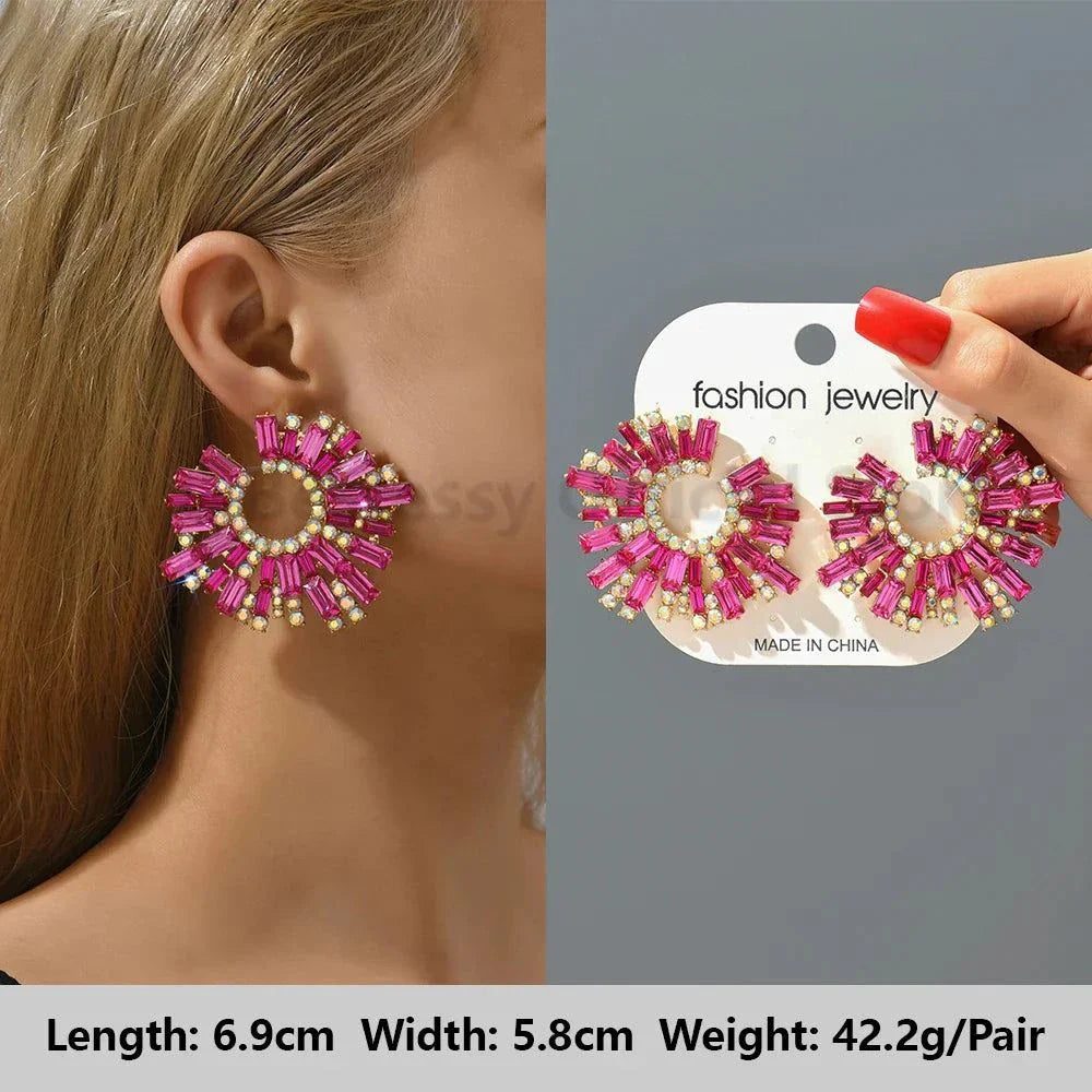 Valentines Kristall Baumeln Ohrringe in Pink und Gold mit rundem Design