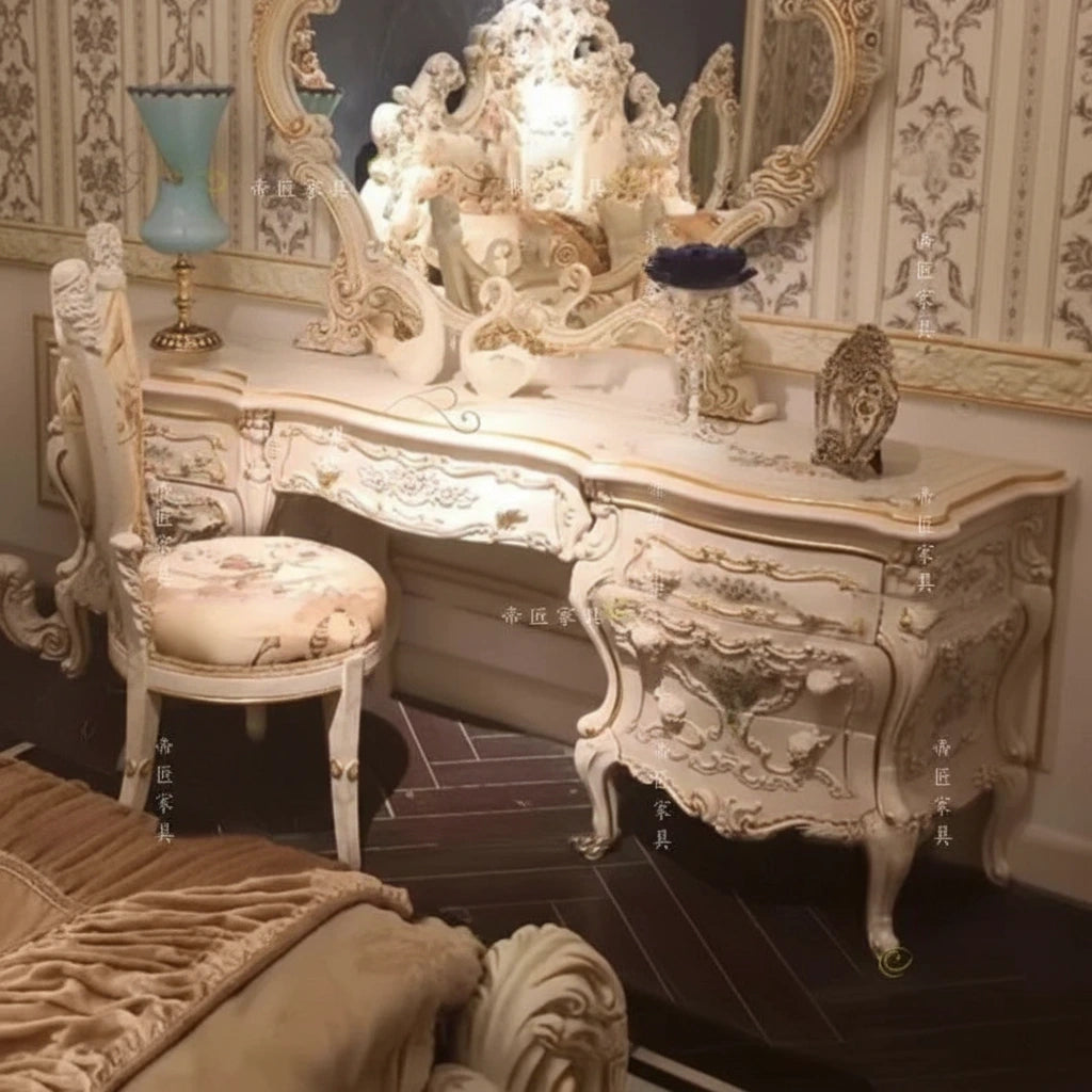 Schminktisch Nordisch Vintage – Birkenholz mit Spiegel & Schubladen | Luxus -  Allround Solutions B&B