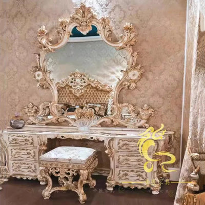 Schminktisch Vintage Gold – Luxus Birkenholz mit Spiegel & Hocker | Nordisch -  Allround Solutions B&B