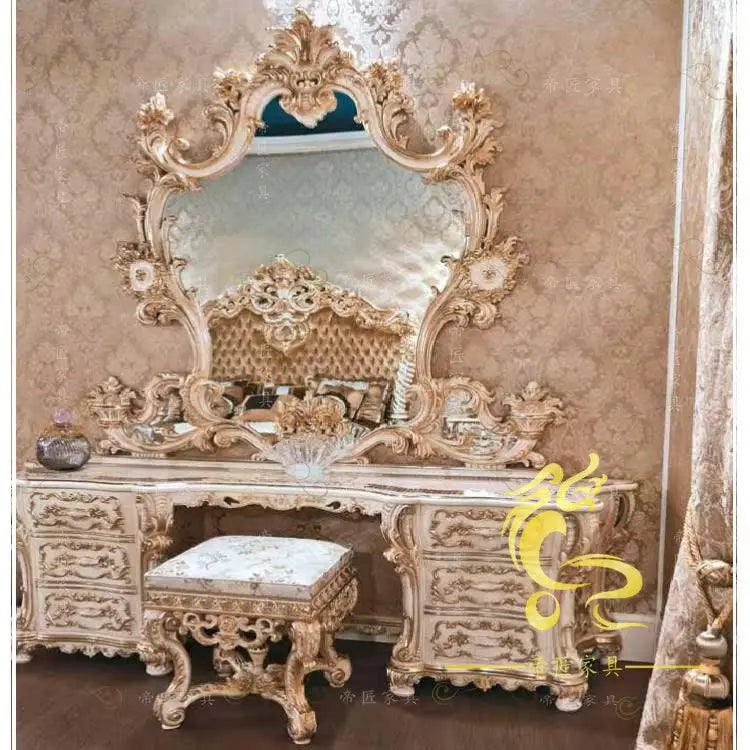 Schminktisch Vintage Gold – Luxus Birkenholz mit Spiegel & Hocker | Nordisch -  Allround Solutions B&B