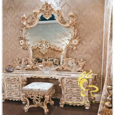 Schminktisch Vintage Gold – Luxus Birkenholz mit Spiegel & Hocker | Nordisch -  Allround Solutions B&B