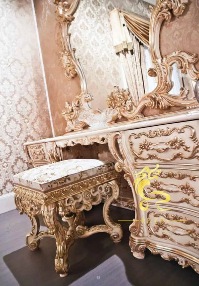 Schminktisch Vintage Gold – Luxus Birkenholz mit Spiegel & Hocker | Nordisch -  Allround Solutions B&B