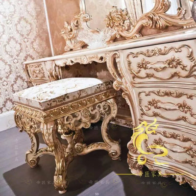 Schminktisch Vintage Gold – Luxus Birkenholz mit Spiegel & Hocker | Nordisch -  Allround Solutions B&B