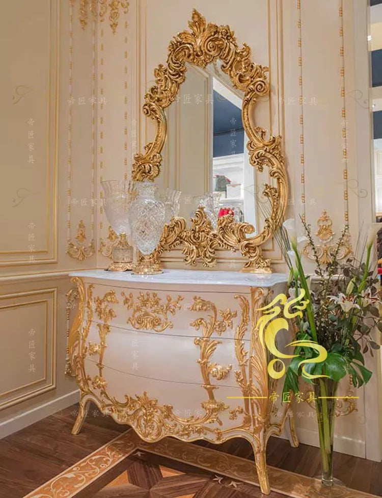 Schminktisch Vintage Gold – Luxus Birkenholz mit Spiegel & Hocker | Nordisch -  Allround Solutions B&B