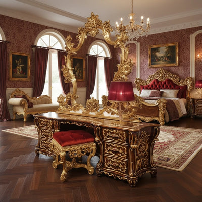 Schminktisch Vintage Gold – Luxus Birkenholz mit Spiegel & Hocker | Nordisch -  Allround Solutions B&B