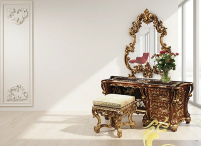 Schminktisch Vintage Gold – Luxus Birkenholz mit Spiegel & Hocker | Nordisch -  Allround Solutions B&B