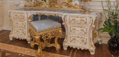 Schminktisch Vintage Gold – Luxus Birkenholz mit Spiegel & Hocker | Nordisch -  Allround Solutions B&B