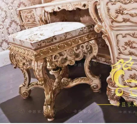 Schminktisch Vintage Gold – Luxus Birkenholz mit Spiegel & Hocker | Nordisch -  Allround Solutions B&B