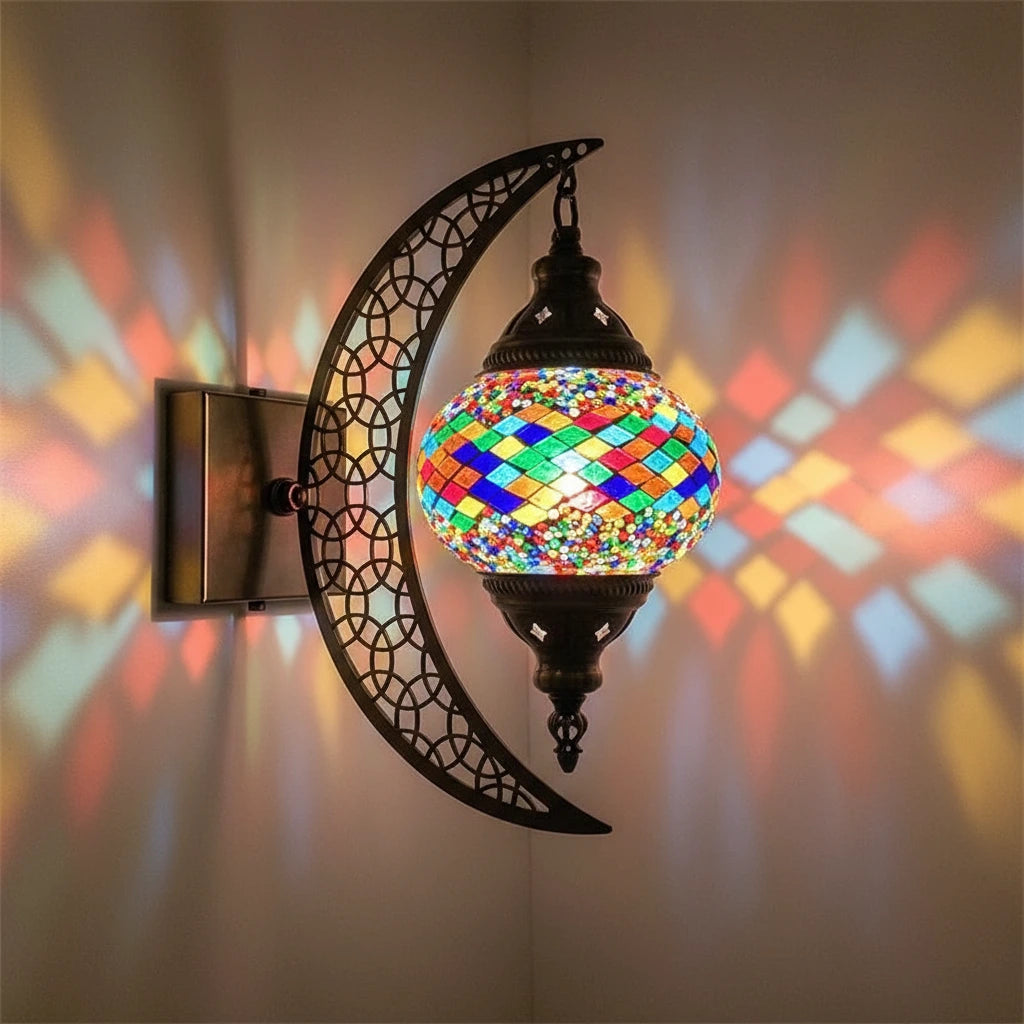 Türkische Mosaik-Wandleuchte Art Deco – Handgefertigte Mond-Lampe Mediterran -  Allround Solutions B&B