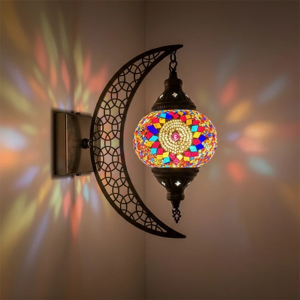 Türkische Mosaik-Wandleuchte Art Deco – Handgefertigte Mond-Lampe Mediterran -  Allround Solutions B&B