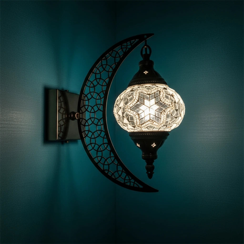 Türkische Mosaik-Wandleuchte Art Deco – Handgefertigte Mond-Lampe Mediterran -  Allround Solutions B&B