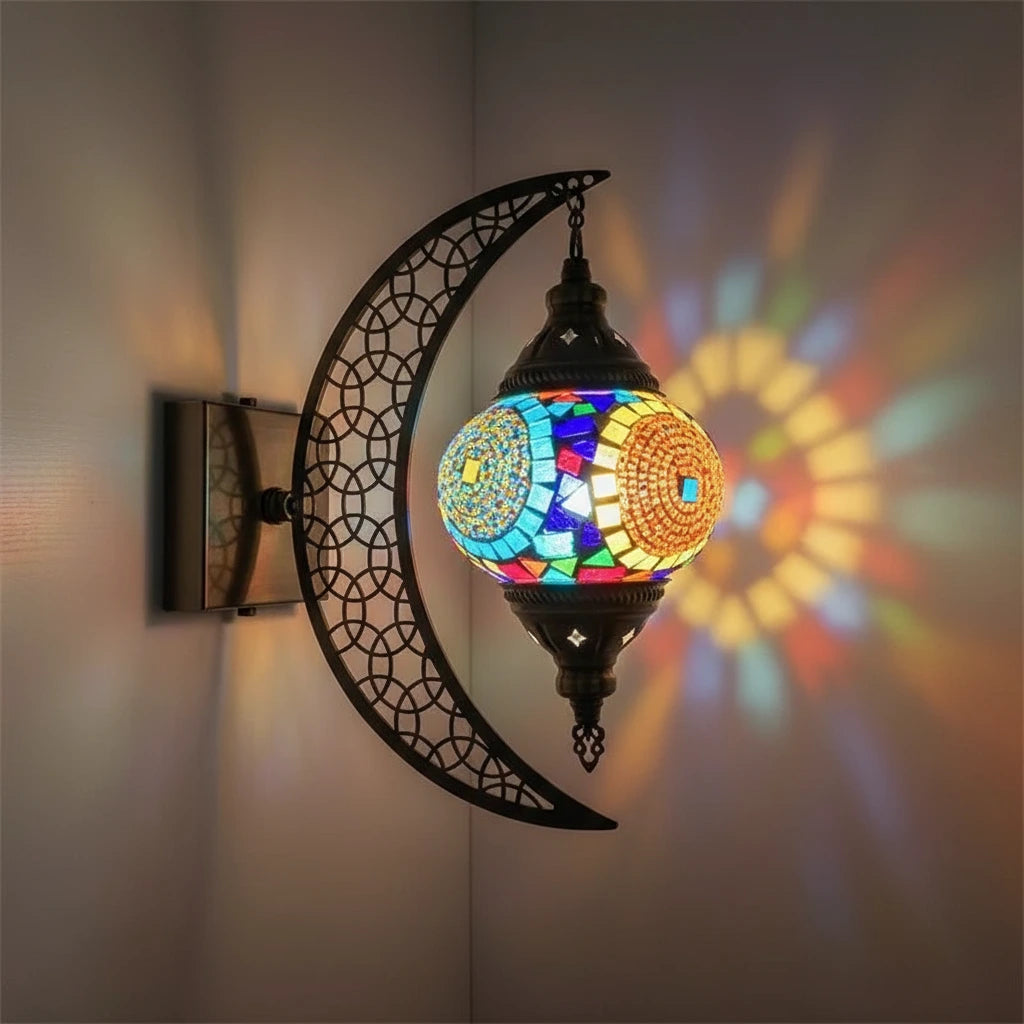 Türkische Mosaik-Wandleuchte Art Deco – Handgefertigte Mond-Lampe Mediterran -  Allround Solutions B&B