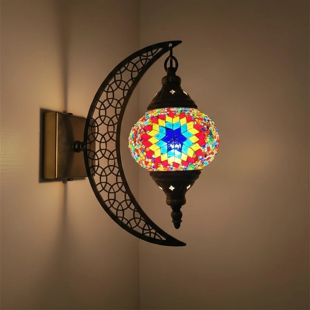 Türkische Mosaik-Wandleuchte Art Deco – Handgefertigte Mond-Lampe Mediterran -  Allround Solutions B&B