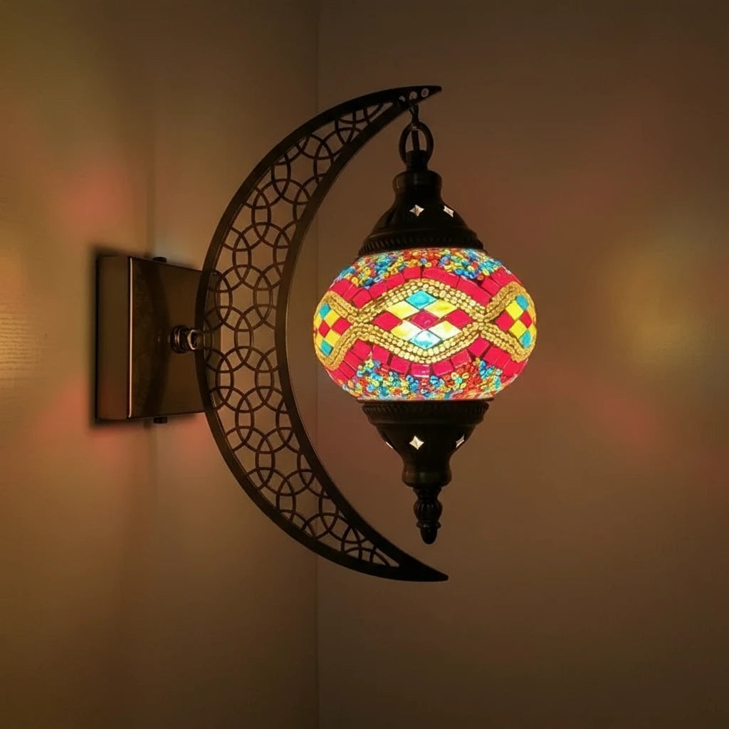 Türkische Mosaik-Wandleuchte Art Deco – Handgefertigte Mond-Lampe Mediterran -  Allround Solutions B&B