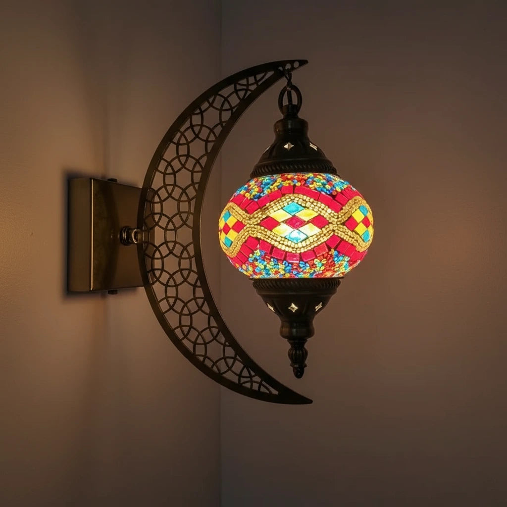 Türkische Mosaik-Wandleuchte Art Deco – Handgefertigte Mond-Lampe Mediterran -  Allround Solutions B&B