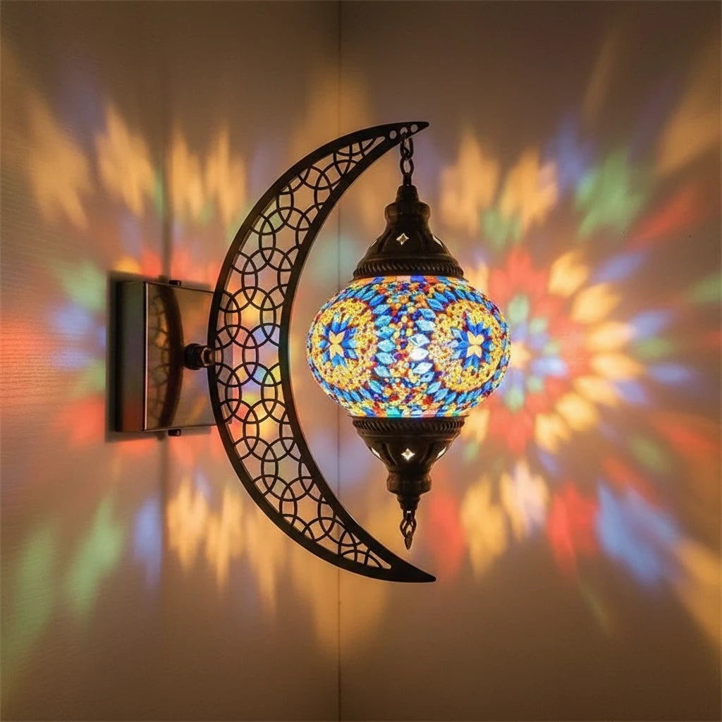 Türkische Mosaik-Wandleuchte Art Deco – Handgefertigte Mond-Lampe Mediterran -  Allround Solutions B&B