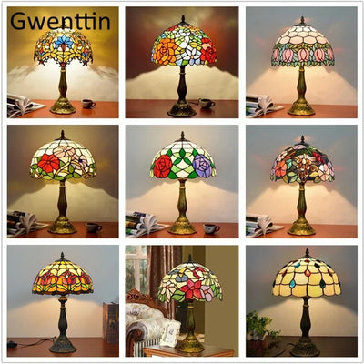 Tischlampe Vintage – Barock Buntglas LED für Schlafzimmer -  Allround Solutions B&B